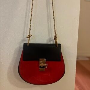 Chloe Drew Mini - Red suede & black leather